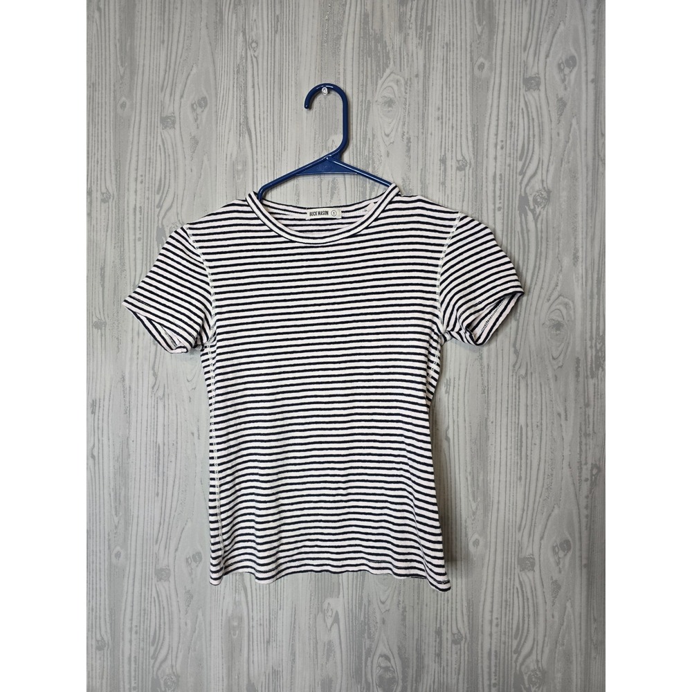 Buck Mason Striped Tee Womens S Recycled Cotton Slim Fit Navy White T Shirt